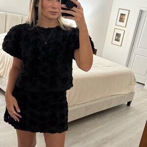 Express Elegant Rosette Black Two Piece Top and Skort